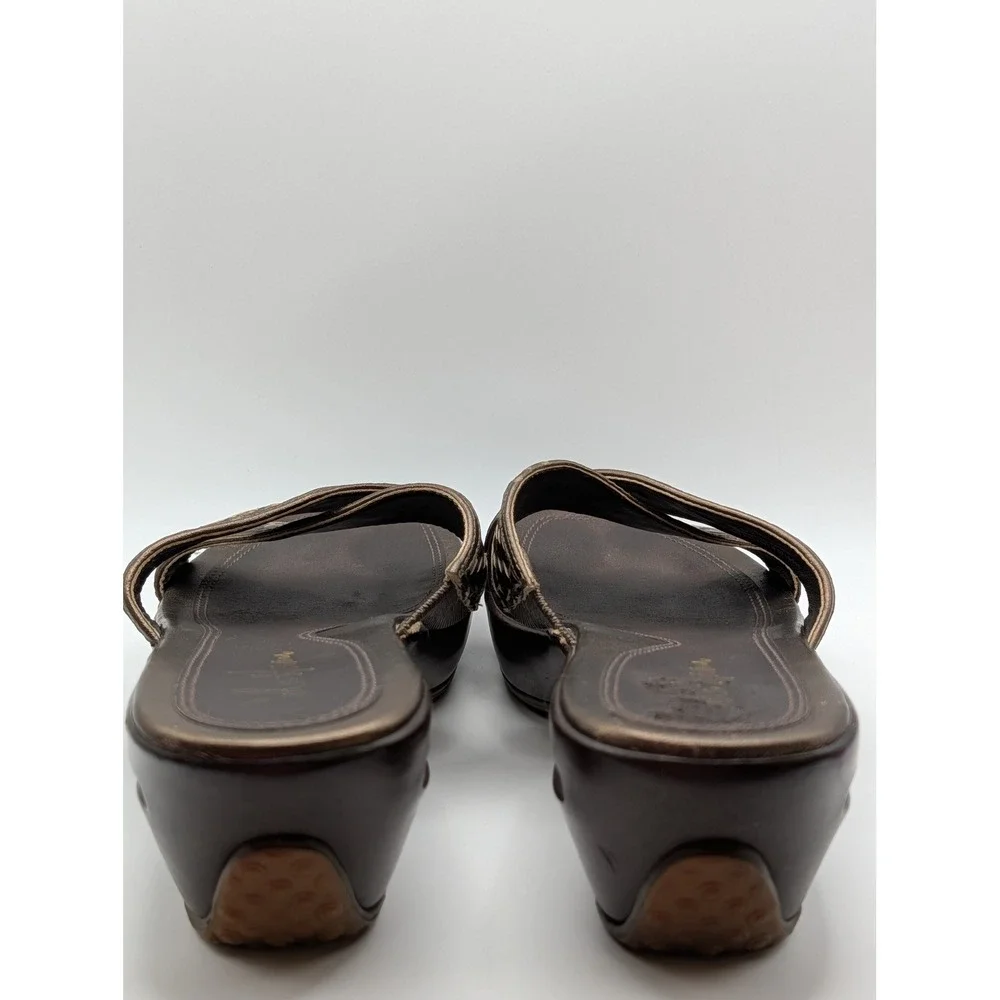 Cole Haan Womens Metallic Bronze Woven Leather Wedge Slide Sandals Platform 7.5B